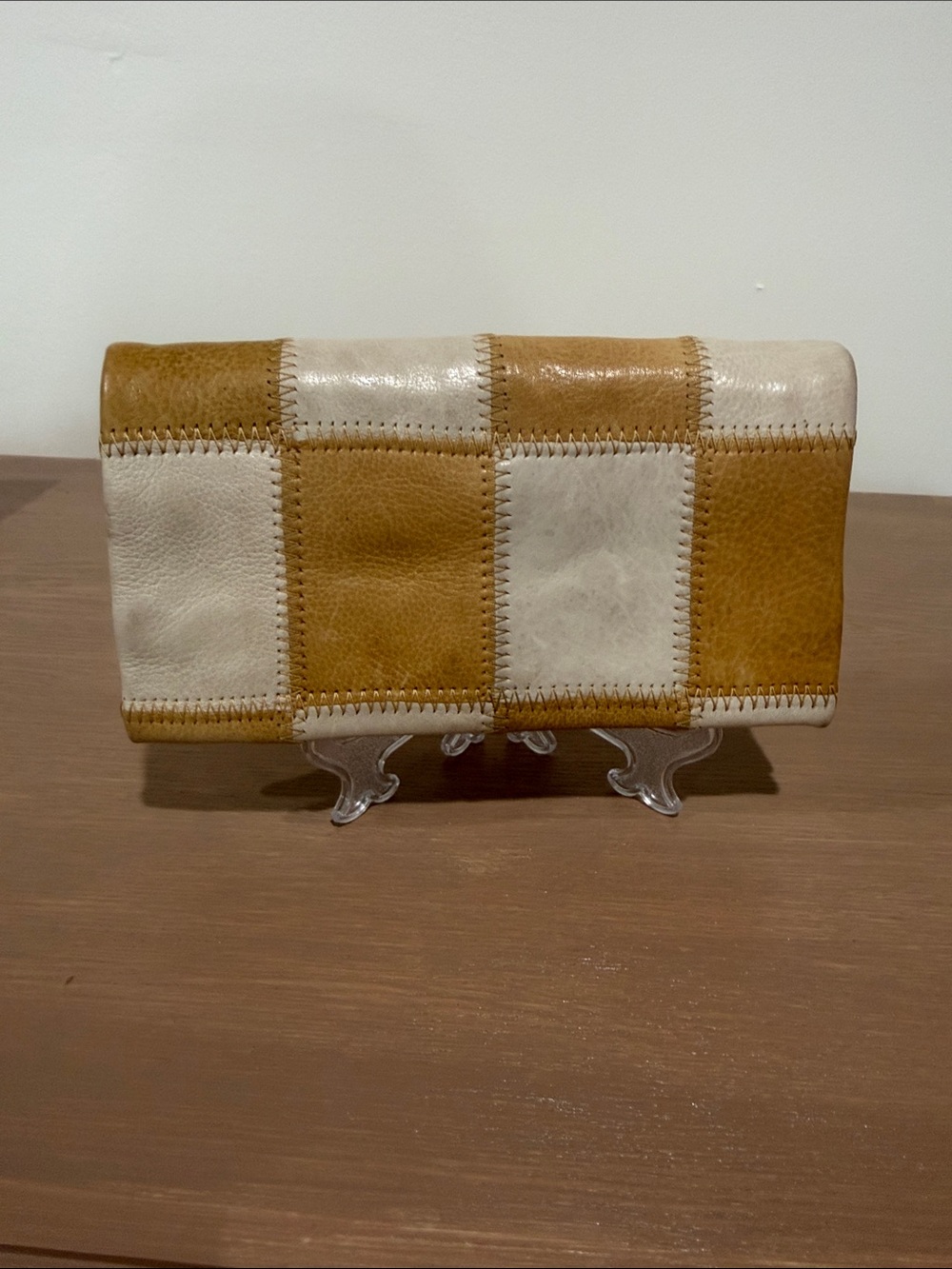 Latico Patchwork Leather Clutch/Wallet in Cream & Tan